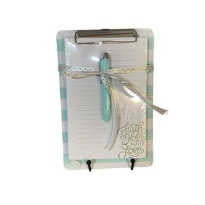 Aqua Striped Clipboard with Pen